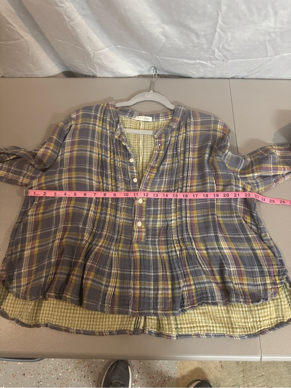 Free People Blue and Green Plaid Button-Front Blouse CP SHADES - Picture 3 of 5